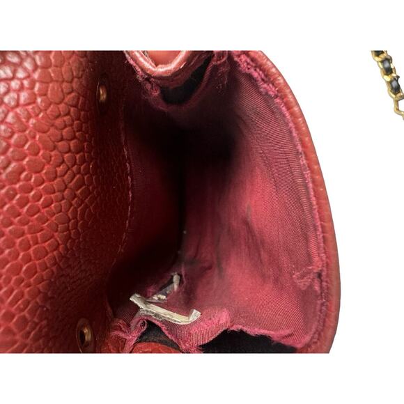 Authentic CHANEL Cigarette Case CC Amber Caviar Skin Leather Chained Hanging Bag - Picture 7 of 13